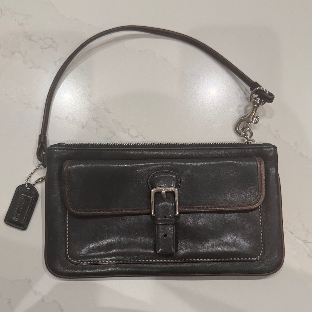 Coach Black and Brown Leather Wristlet